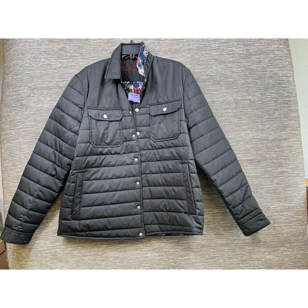 Robert Graham Jacket Mens Large Black Puffer Space Print Lined Coat RFZ2753